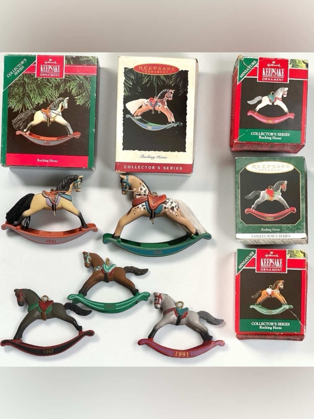 Hallmark Keepsake 90’s Rocking Horse Series Ornament Handcrafted Vintage Lot 5